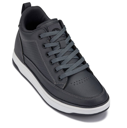 CALTO - Q273  - 2 Inches Taller (Cement Grey) -Elevated Leatherette Micro-Perforated Sneakers Tallmenshoes.com