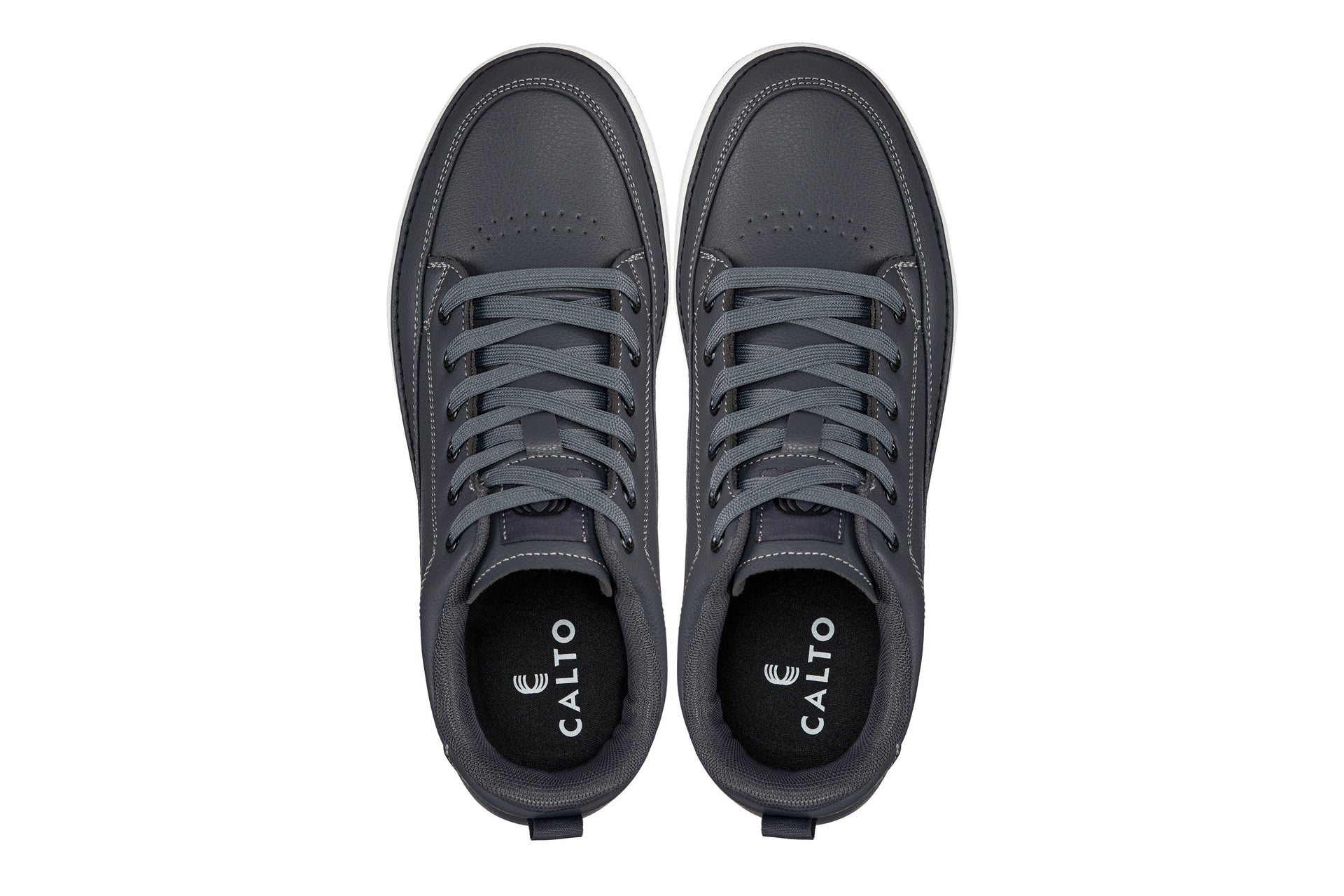 CALTO - Q273  - 2 Inches Taller (Cement Grey) -Elevated Leatherette Micro-Perforated Sneakers Tallmenshoes.com