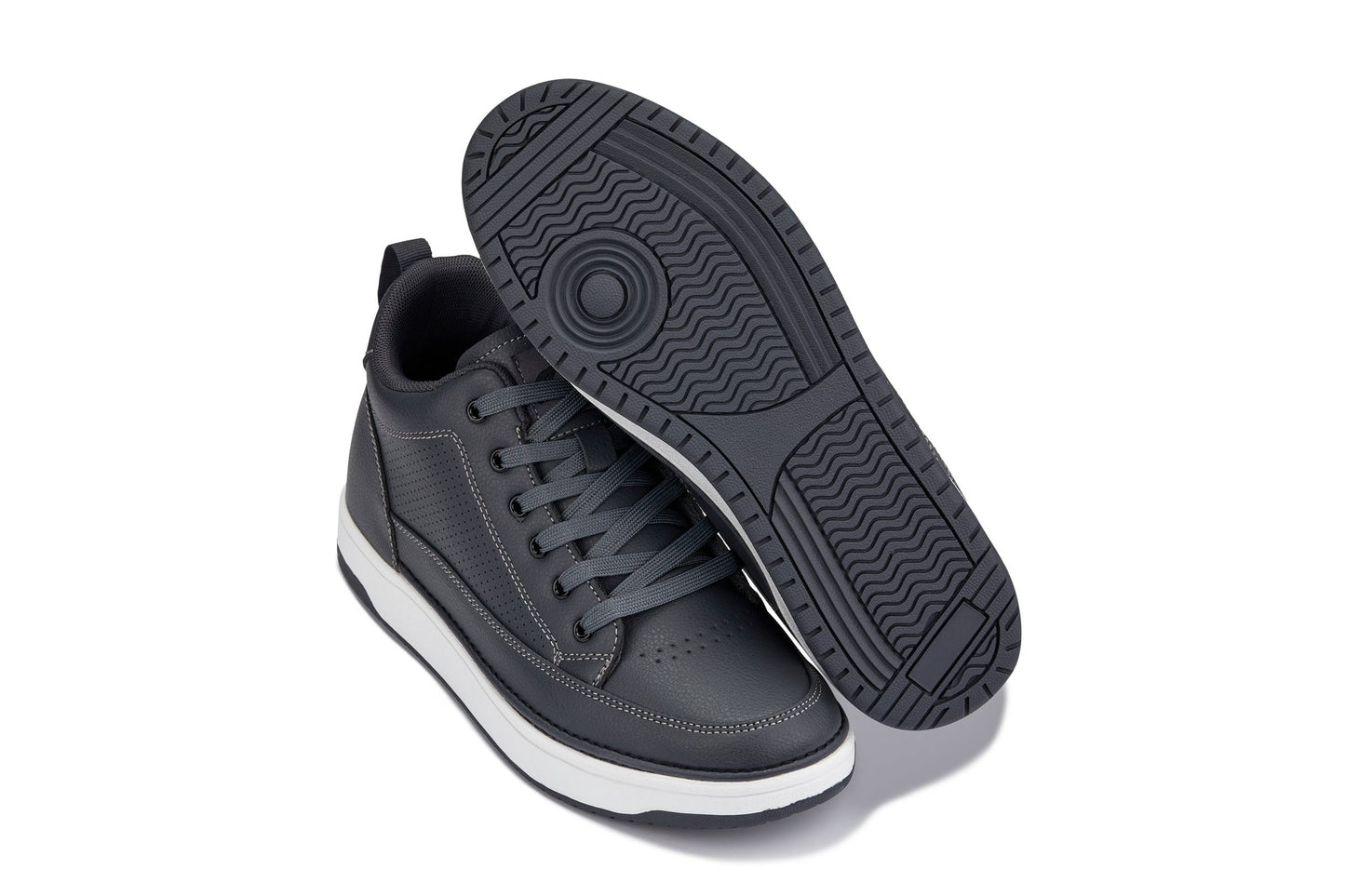 CALTO - Q273  - 2 Inches Taller (Cement Grey) -Elevated Leatherette Micro-Perforated Sneakers Tallmenshoes.com