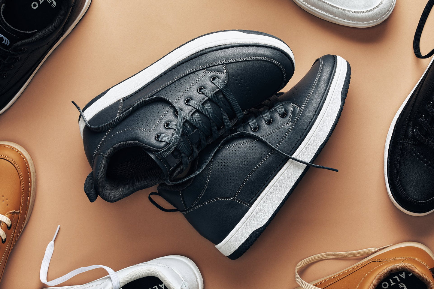 CALTO - Q273  - 2 Inches Taller (Cement Grey) -Elevated Leatherette Micro-Perforated Sneakers Tallmenshoes.com