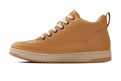 CALTO - Q274  - 2 Inches Taller (Camel Brown & Gum Sole) - Elevated Leatherette Micro-Perforated Sneakers Tallmenshoes.com