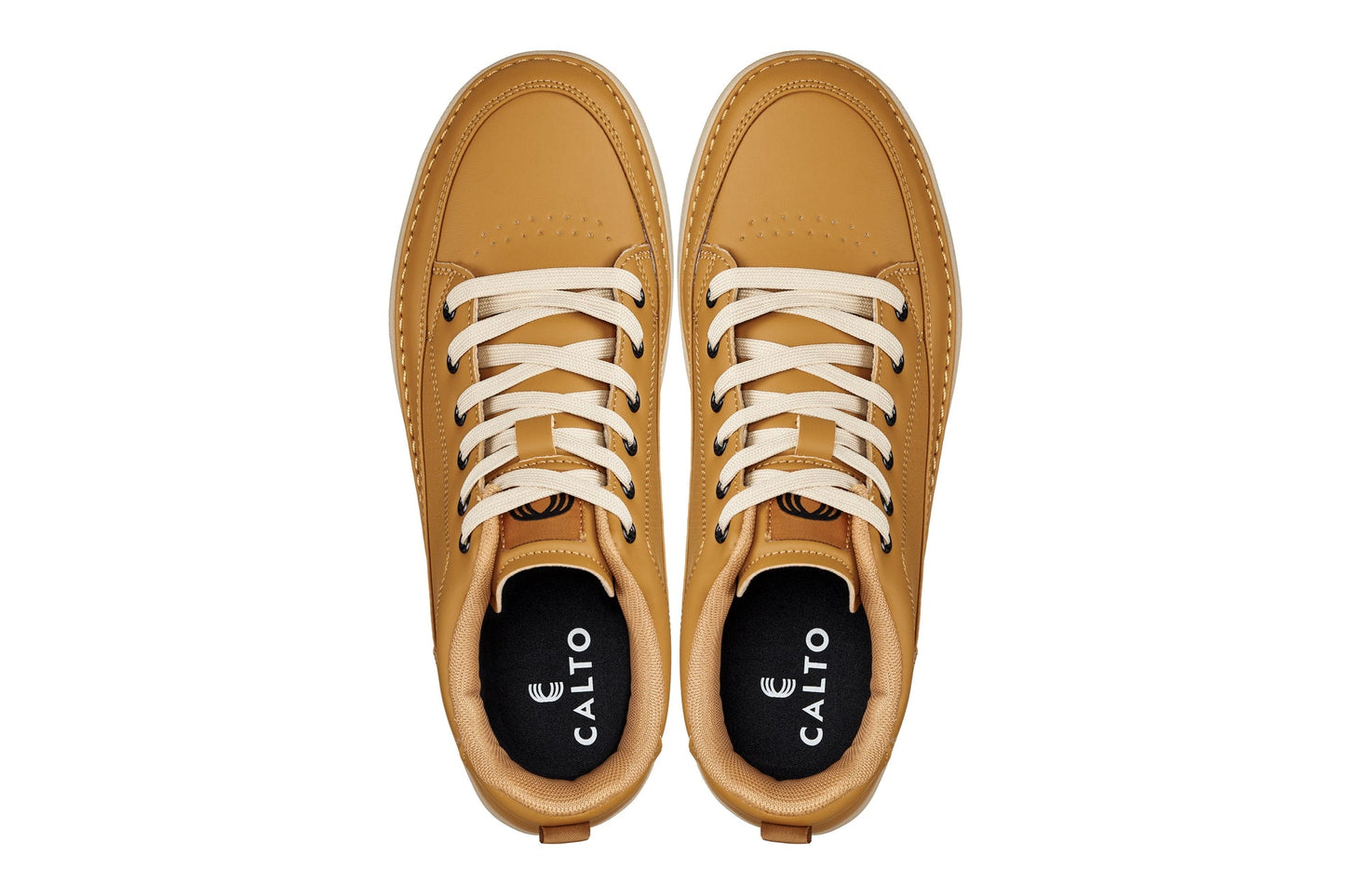 CALTO - Q274  - 2 Inches Taller (Camel Brown & Gum Sole) - Elevated Leatherette Micro-Perforated Sneakers Tallmenshoes.com