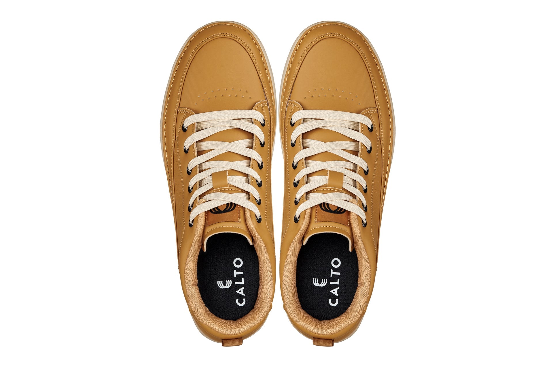 CALTO - Q274  - 2 Inches Taller (Camel Brown & Gum Sole) - Elevated Leatherette Micro-Perforated Sneakers Tallmenshoes.com