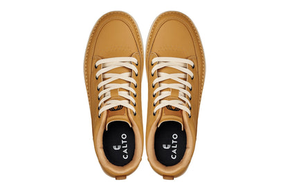 CALTO - Q274  - 2 Inches Taller (Camel Brown & Gum Sole) - Elevated Leatherette Micro-Perforated Sneakers Tallmenshoes.com