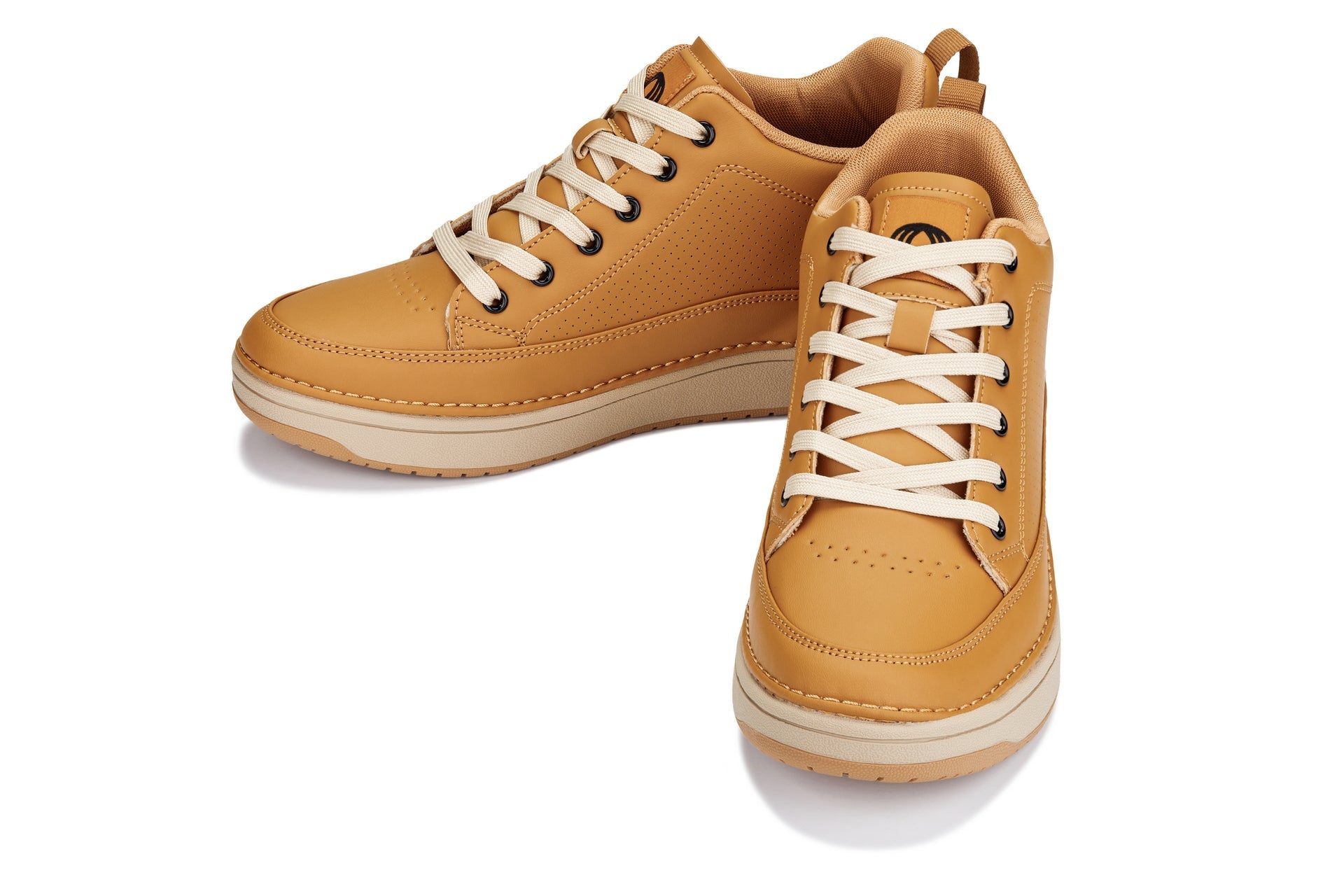 CALTO - Q274  - 2 Inches Taller (Camel Brown & Gum Sole) - Elevated Leatherette Micro-Perforated Sneakers Tallmenshoes.com