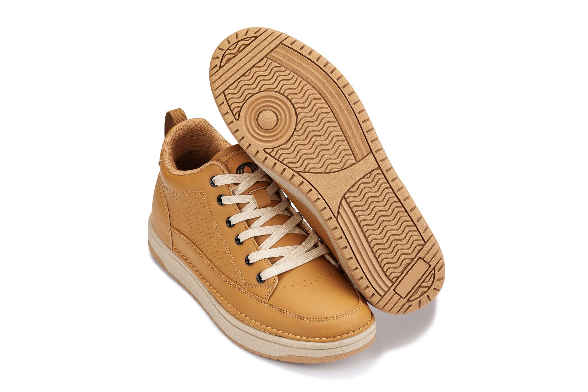 CALTO - Q274  - 2 Inches Taller (Camel Brown & Gum Sole) - Elevated Leatherette Micro-Perforated Sneakers Tallmenshoes.com