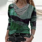 Printed Long-Sleeved V-Neck T-Shirt Top