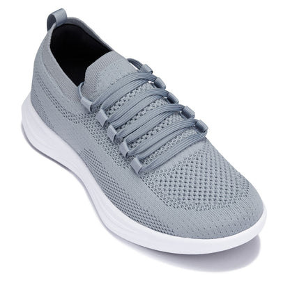 CALTO - QA065 - 2.4 Inches Taller (Grey/White Sole) - Lightweight Knitted Sneakers Tallmenshoes.com