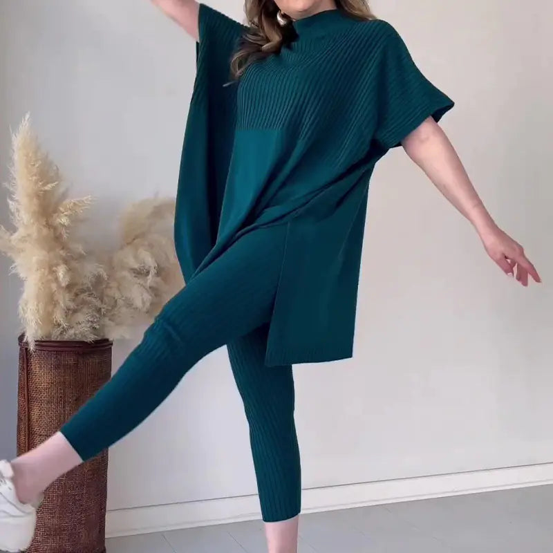 Fall Plus Size Knit Batwing Top & Bottom Set