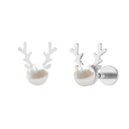 Natural Freshwater Pearl Solitaire Reindeer Earring