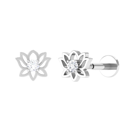Nature Inspired Diamond Lotus Earring for Helix Piercing