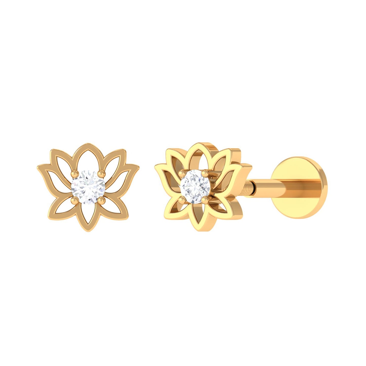 Nature Inspired Diamond Lotus Earring for Helix Piercing