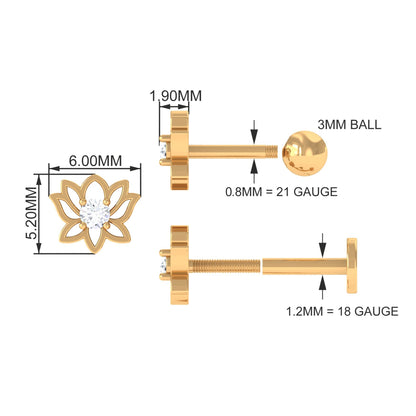 Nature Inspired Diamond Lotus Earring for Helix Piercing