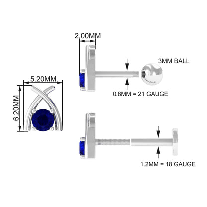 Minimal Blue Sapphire Solitaire Earring for Helix Piercing