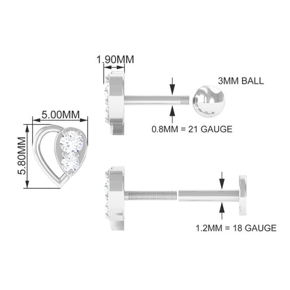 Diamond Heart Earring for Conch Piercing