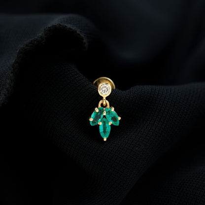 Marquise Emerald Leaf Earring for Helix Piercing
