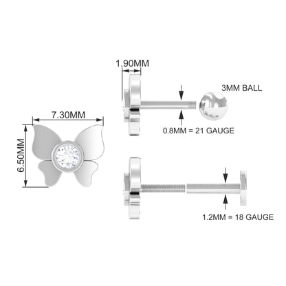 Diamond Butterfly Earring for Helix Piercing
