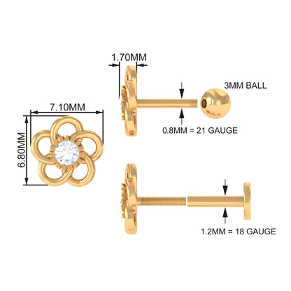 Diamond Flower Earring for Cartilage Piercing