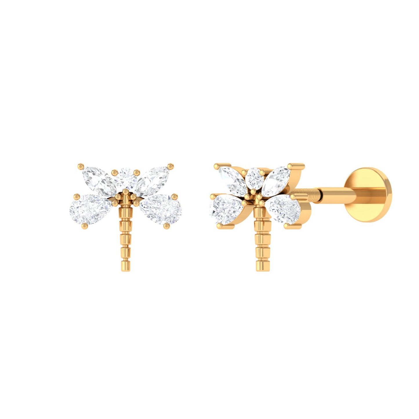 Genuine Diamond Dragon Fly Earring for Helix Piercing