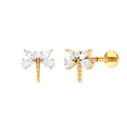 Genuine Diamond Dragon Fly Earring for Helix Piercing