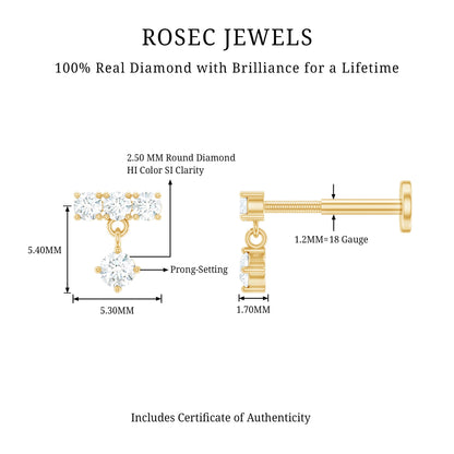 Womens Diamond Drop Earring for Helix Piercing
