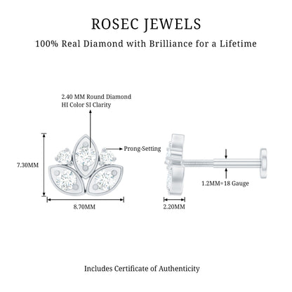 Diamond Lotus Earring for Cartilage Piercing
