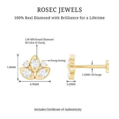 Diamond Lotus Earring for Cartilage Piercing