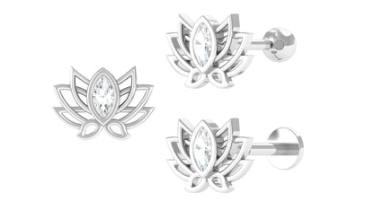 Marquise Diamond Lotus Cartilage Earring for Her