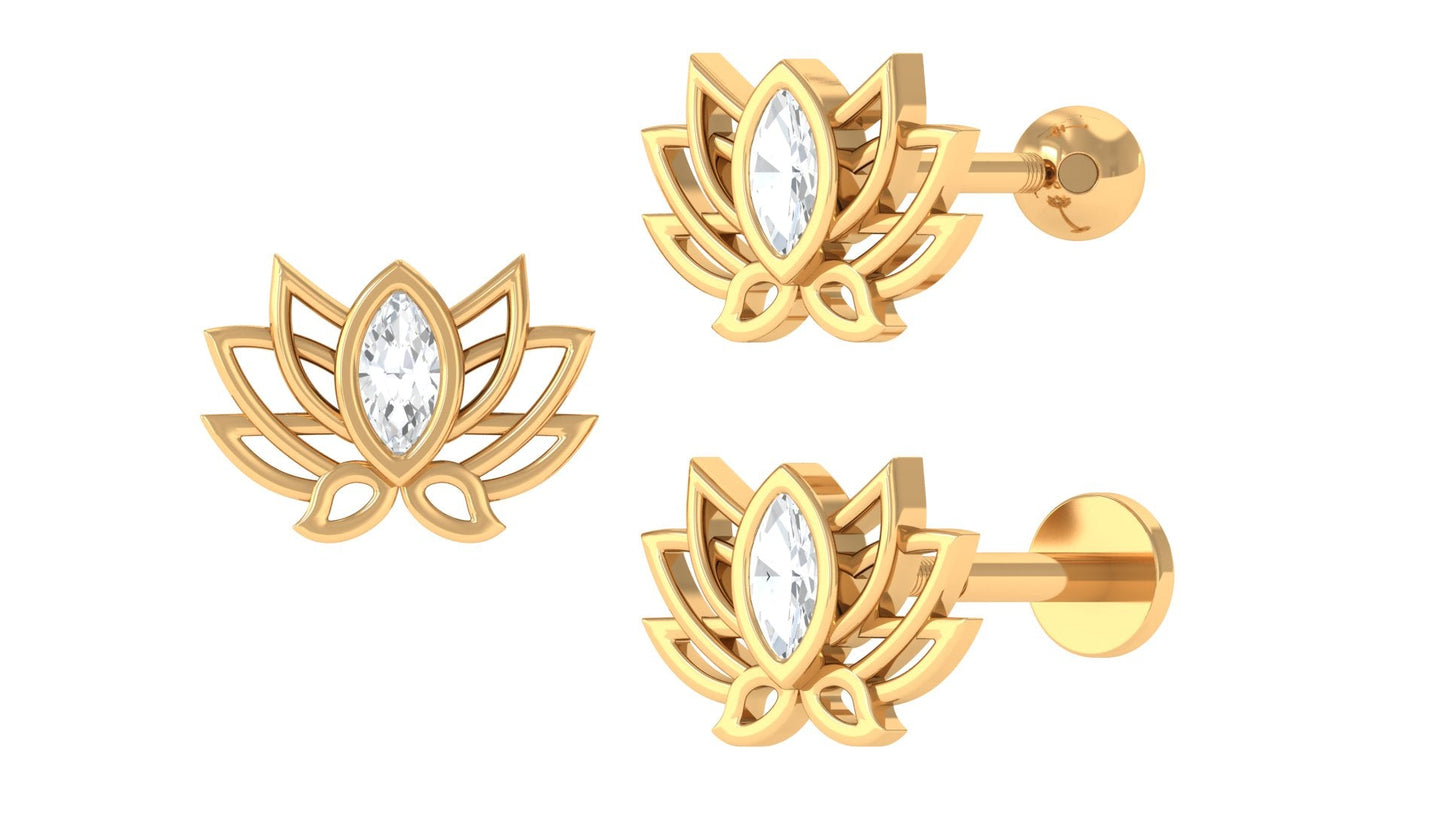 Marquise Diamond Lotus Cartilage Earring for Her
