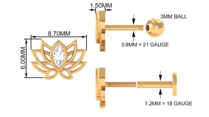 Marquise Diamond Lotus Cartilage Earring for Her