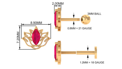 Marquise Ruby Lotus Earring for Helix Piercing