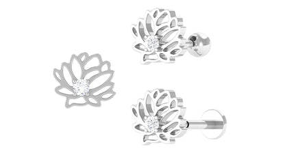 Diamond Lotus Flower Earring for Conch Piercing