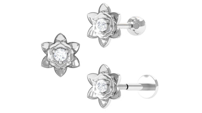 Diamond Lotus Flower Earring for Helix Piercing