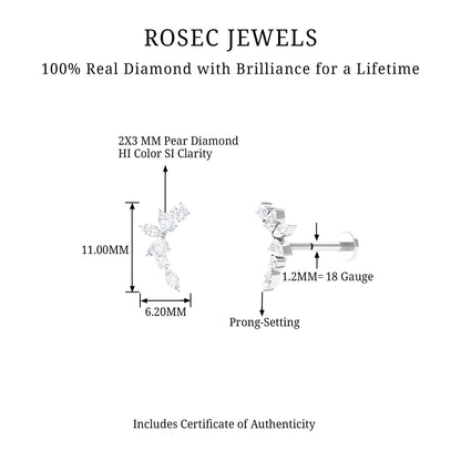 Unique Diamond Ear Crawler Earring for Helix Piercing