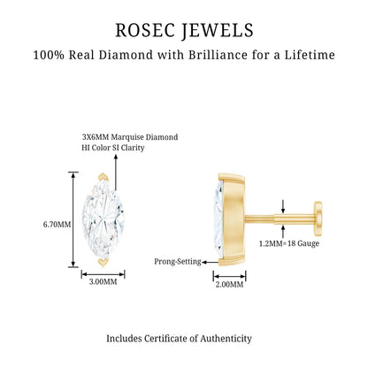 Marquise Diamond Solitaire Earring for Helix Piercing