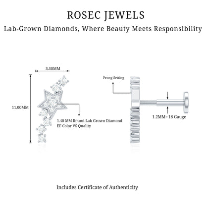 Certified Diamond Star Crawler Earring for Helix Piercing