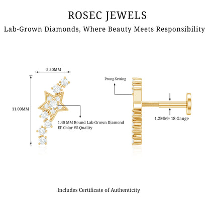 Certified Diamond Star Crawler Earring for Helix Piercing