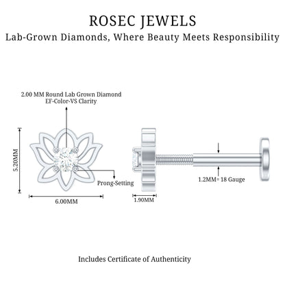 Nature Inspired Diamond Lotus Earring for Helix Piercing