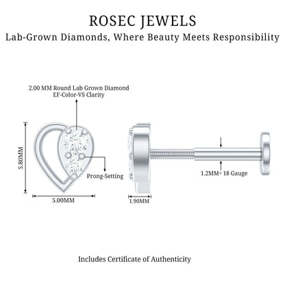 Diamond Heart Earring for Conch Piercing