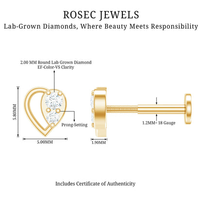 Diamond Heart Earring for Conch Piercing