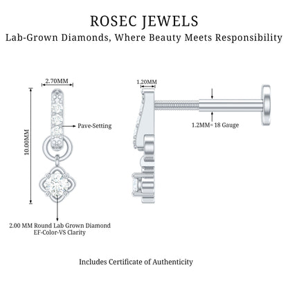Minimalist Diamond Drop Earring for Cartilage Piercing