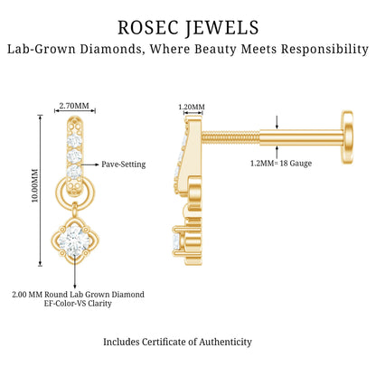 Minimalist Diamond Drop Earring for Cartilage Piercing