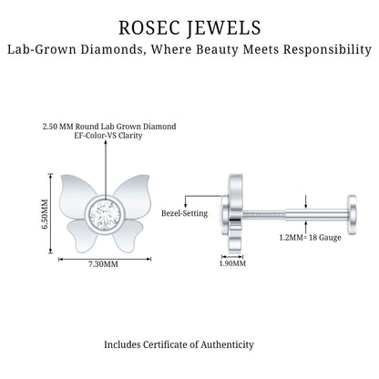 Diamond Butterfly Earring for Helix Piercing