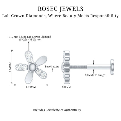 Simple Diamond Floral Earring for Cartilage Piercing