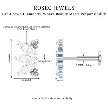 Marquise Diamond 3 Stone Crawler Earring