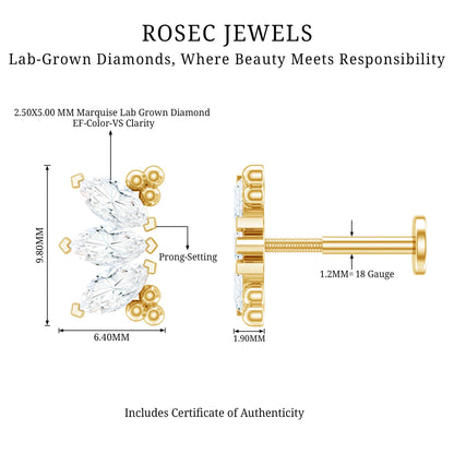 Marquise Diamond 3 Stone Crawler Earring