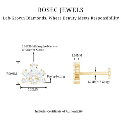 Marquise Diamond Lotus Earring for Upper Lobe Piercing