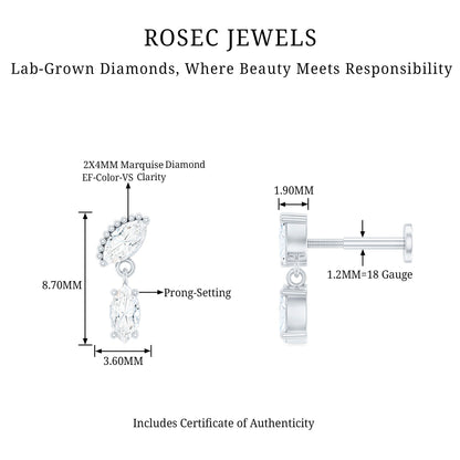 Certified Marquise Diamond Drop Earring for Helix Piercing