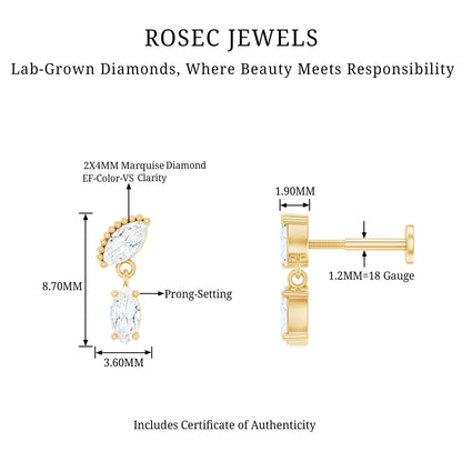 Certified Marquise Diamond Drop Earring for Helix Piercing