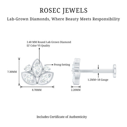 Diamond Lotus Earring for Cartilage Piercing